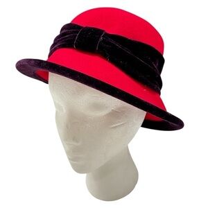 Jenny Buchanan Women’s 100% Wool Red Hat Society Purple Velvet Bow Brimmed Hat